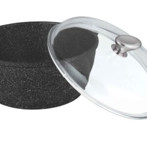 FAITOUT 20 CM ROND FAÇON PIERRE AVEC COUVERCLE EN VERRE