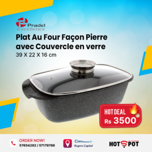 PLAT AU FOUR FAÇON PIERRE 39 X 22 X 16 cm AVEC COUVERCLE EN VERRE PRADEL EXCELLENCE