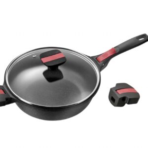 SAUTEUSE 24 CM FAÇON PIERRE VOLNA MANCHE AMOVIBLE,COUVERCLE EN VERRE