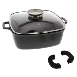 Faitout Carré Premium ‘’Façon Pierre’’ Poignées en silicone amovibles Avec couvercle en verre et soupape anti-buée  24cm